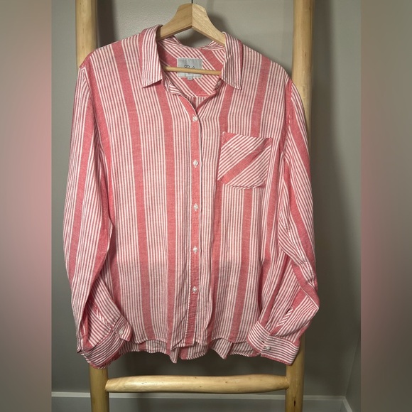 Rails Large Button Down Red Strips Front Pocket Long Sleeve - Picture 2 of 11